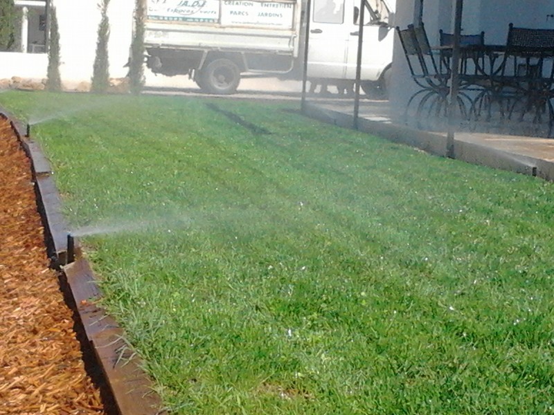 Pelouse avec arrosage automatique